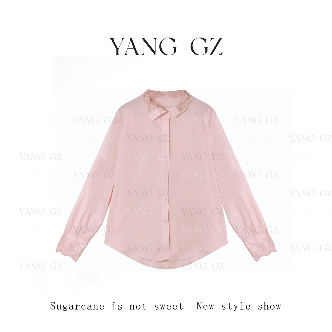 YANG GZ【雅白绣杉】春季宽松蕾丝领衬衫女 GZ5151SH610071