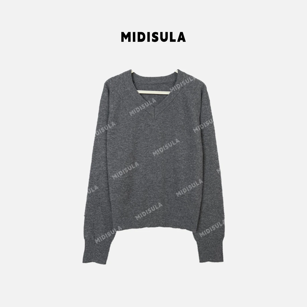 【H.MDSL】软糯V领套头毛衣打底衫宽松长袖落肩鸡心领上衣百搭#1211