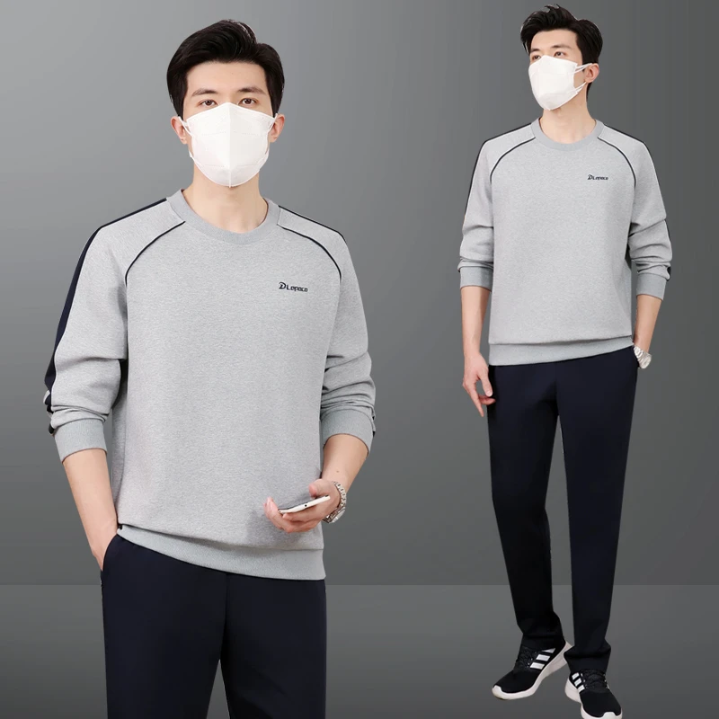 爸爸卫衣运动服套装男士春秋季2025新款圆领宽松跑步休闲运动套装