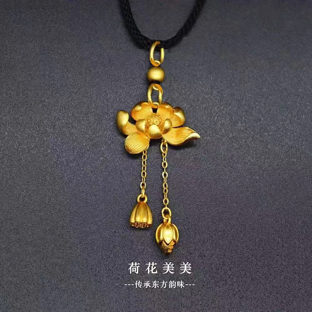 两世欢流苏莲花项链古法荷花时尚轻奢吊坠经典毛衣链L1020吊坠挂件
