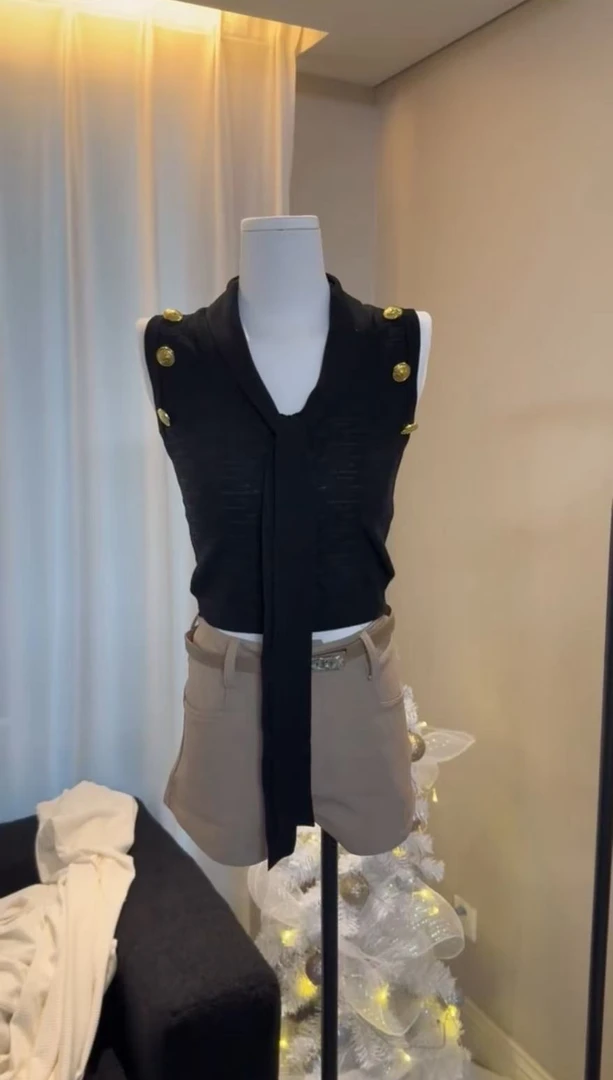 纯欲风V领系带性感辣妹针织背心修身百搭上衣高腰显瘦短裤两件套