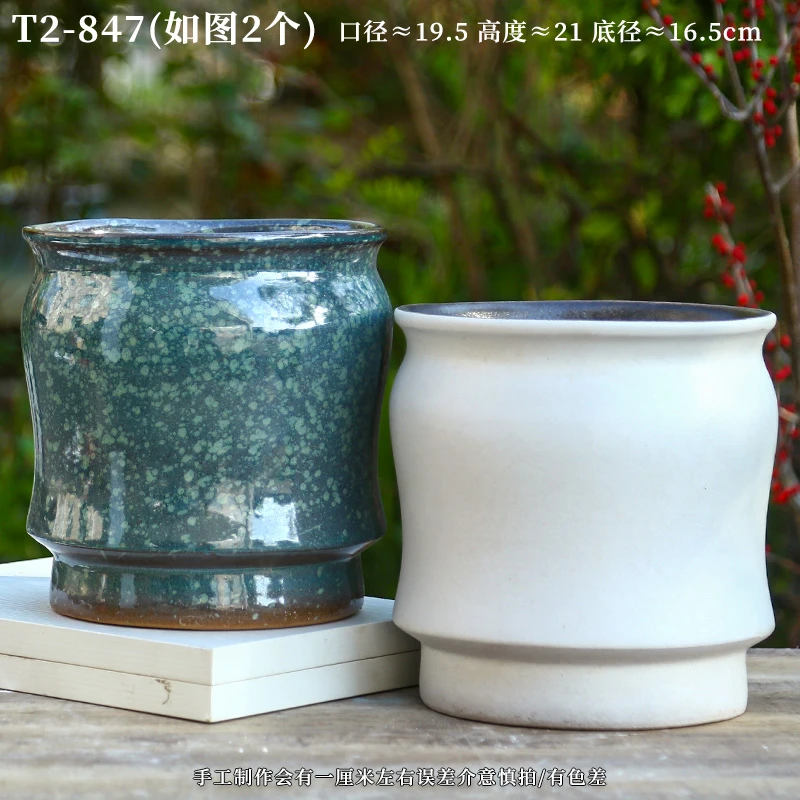 T2-847宜兴紫砂红陶双耳大号老桩陶罐粗陶花盆透气万能盆花盆