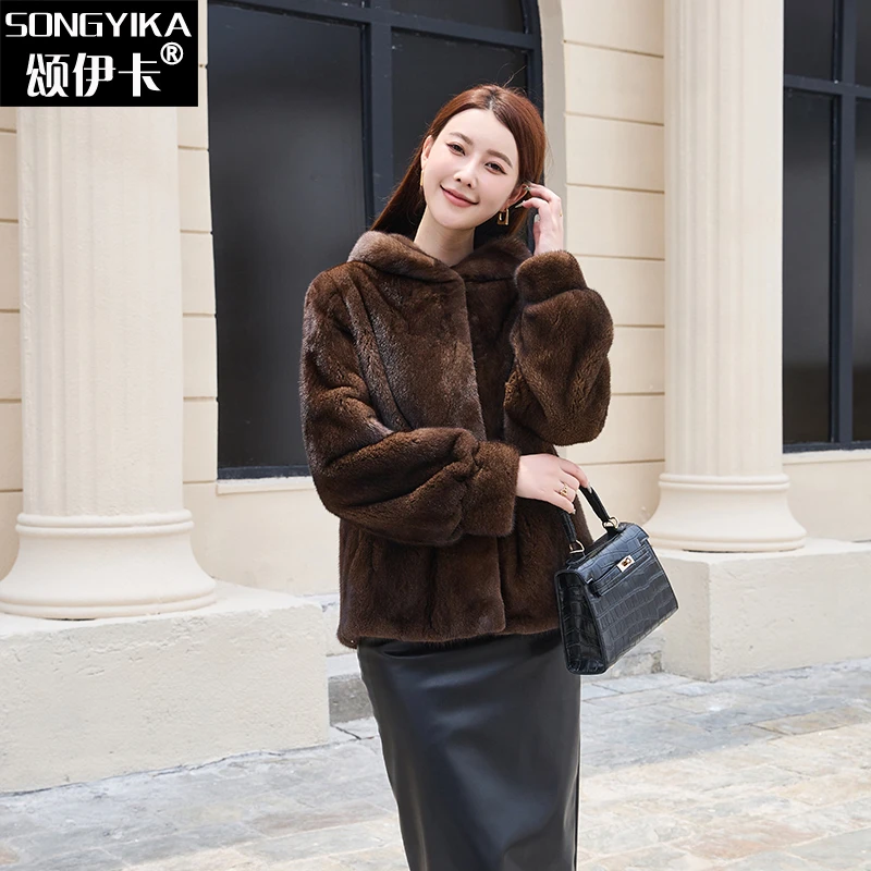 貂皮大衣女整貂连帽短款
