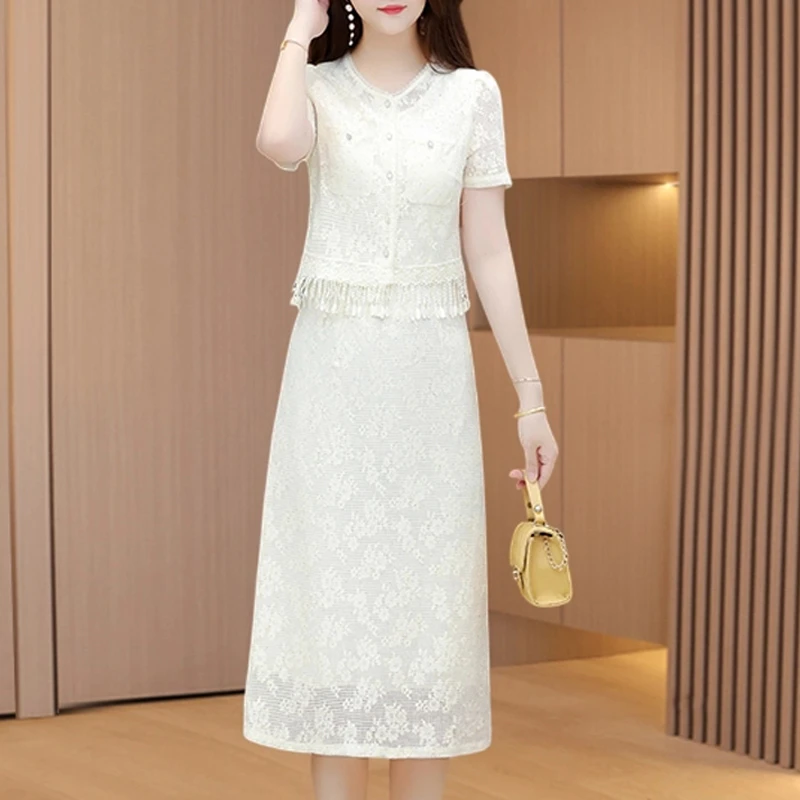 高端轻奢气质高级感假两件套装小个子连衣裙女士2025夏季新款妈妈