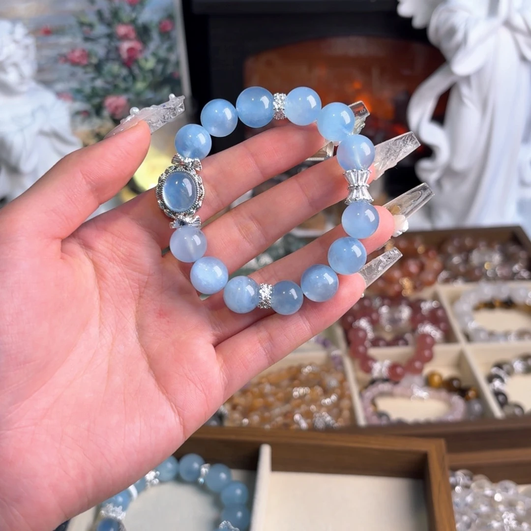 水晶手串18K金镶嵌海蓝宝拍2单