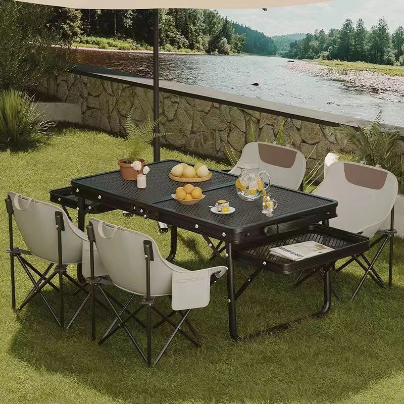 便携式露营折叠桌户外多功能铁质烧烤桌铝合金野餐桌子可折叠