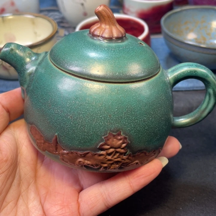 摆件钧瓷铜系青蓝好运连连壶