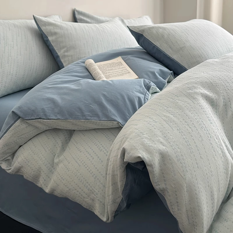 轻奢双层纱提花全棉四件套纯棉高级感被套床单床上用品三件套家纺