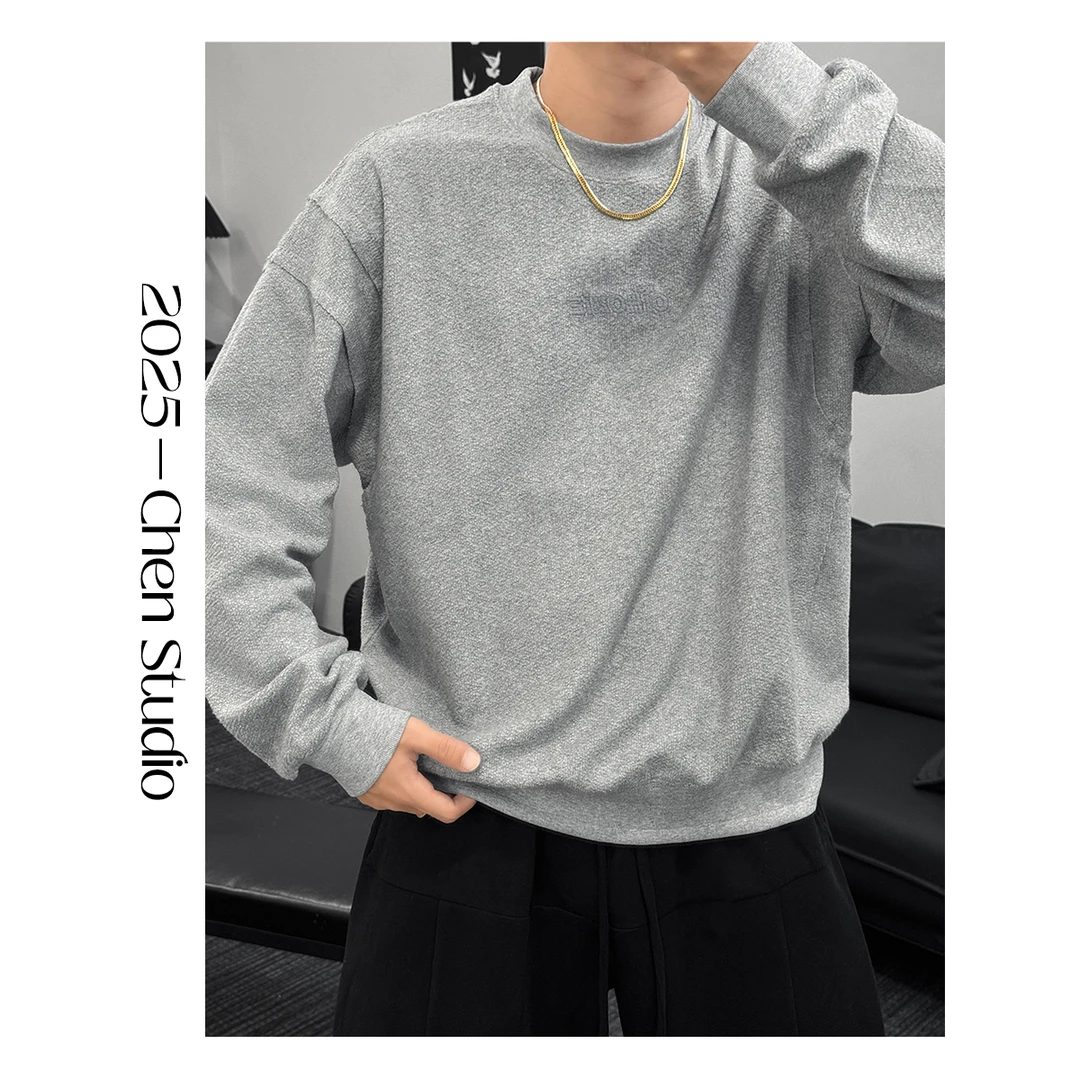 「陈叔」秋季新款潮流复古拼接设计字母印花百搭圆领长袖卫衣66557