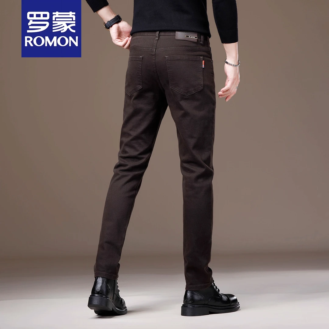 罗蒙高端时尚秋冬厚款牛仔裤男修身小脚弹力欧货2025新款潮流长裤