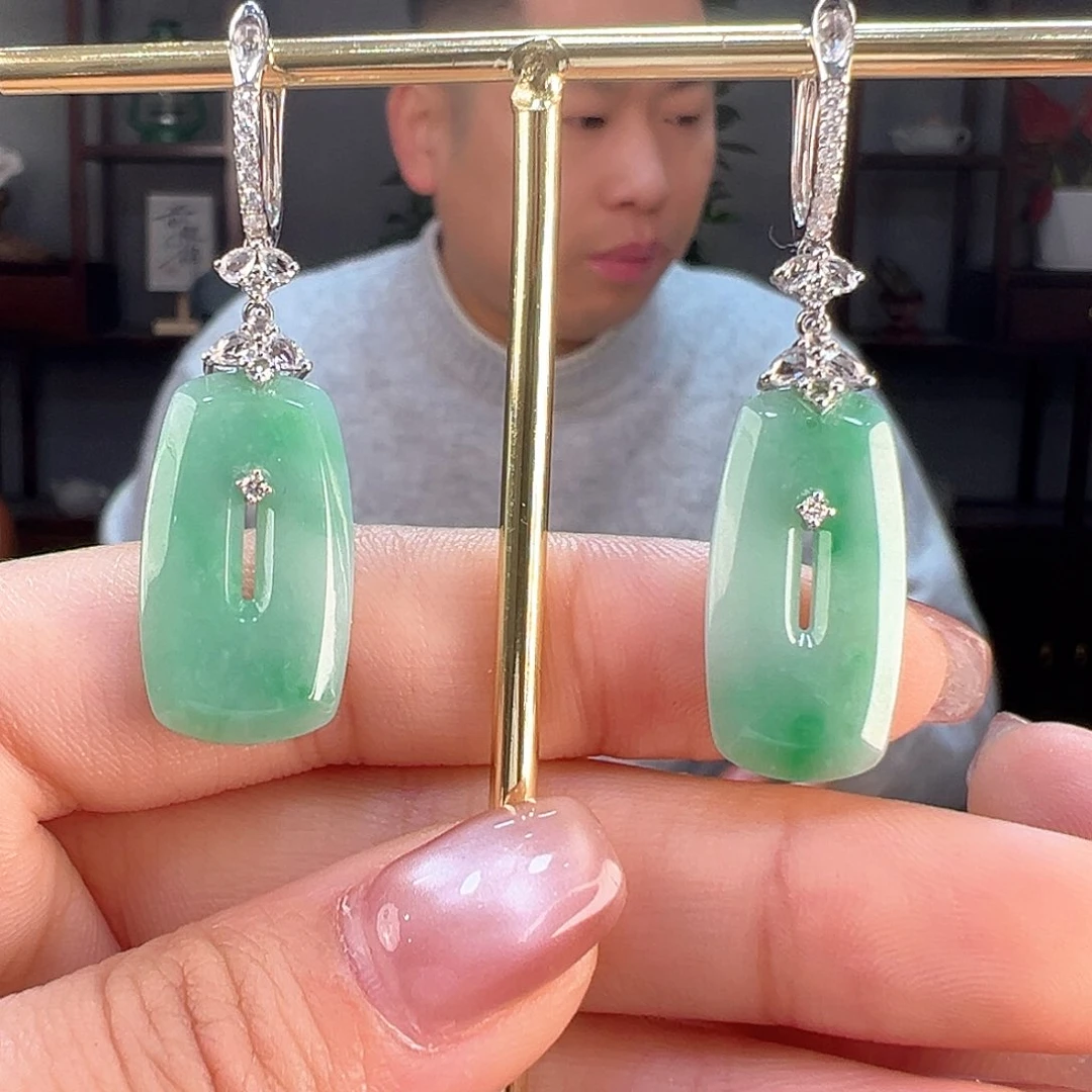 翡翠耳饰18K金镶嵌耳环