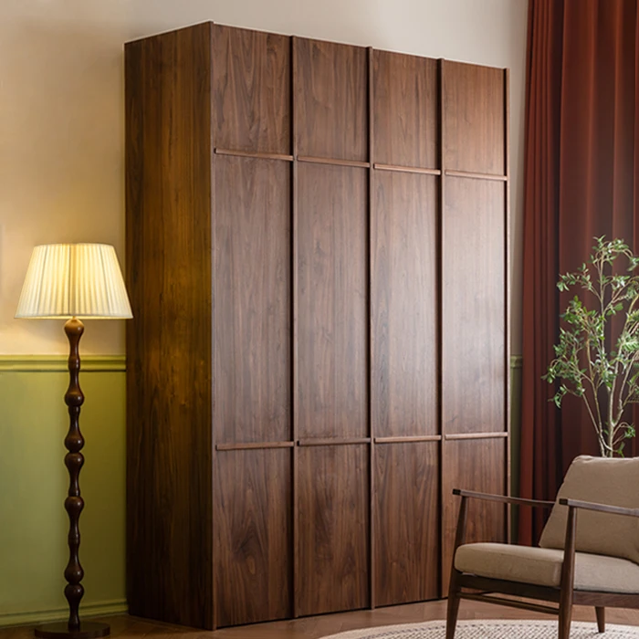 北美黑胡桃衣柜全屋定制中古风全实木骨骼线衣帽间收纳柜原木橱柜