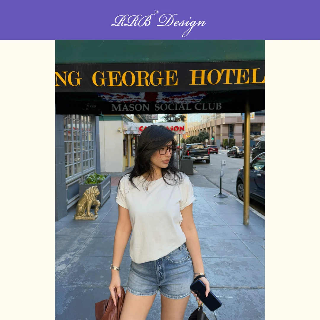 RRB Design「SL脏脏T」100%棉极简袖口刺绣百搭白色圆领短袖T恤