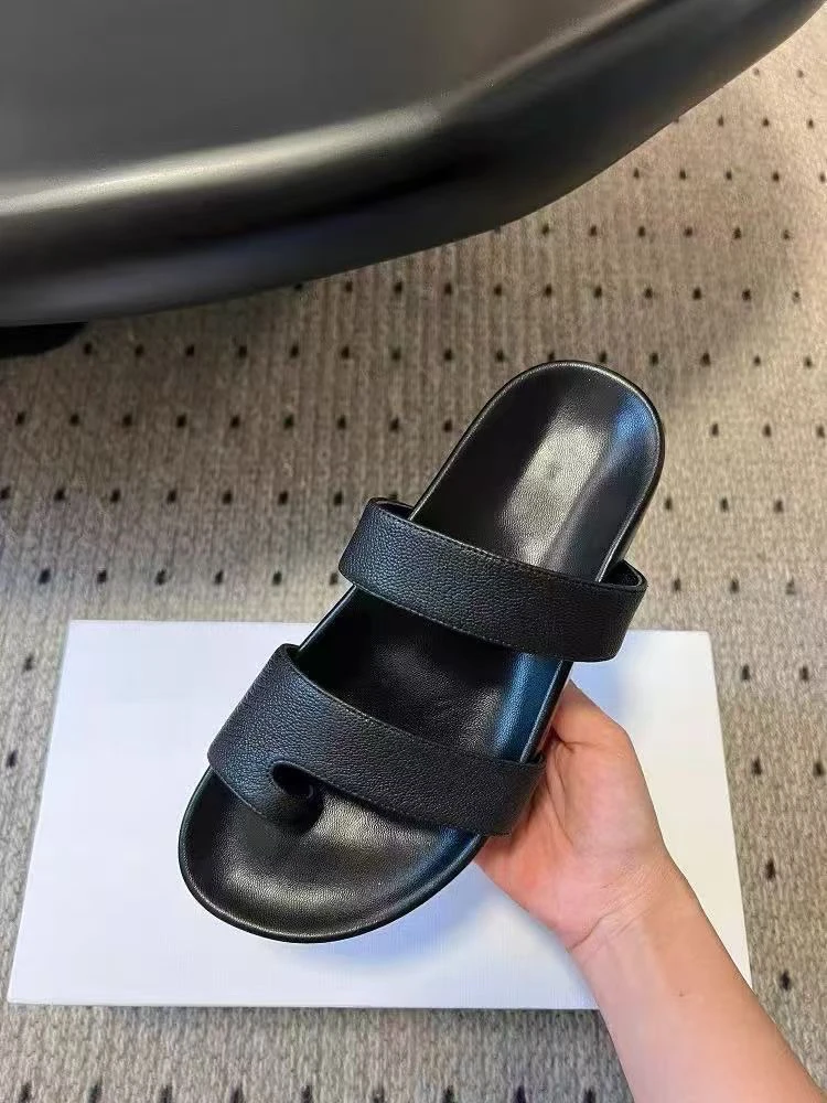 男女同款夏季外穿真皮平底舒适时尚休闲百搭一字拖