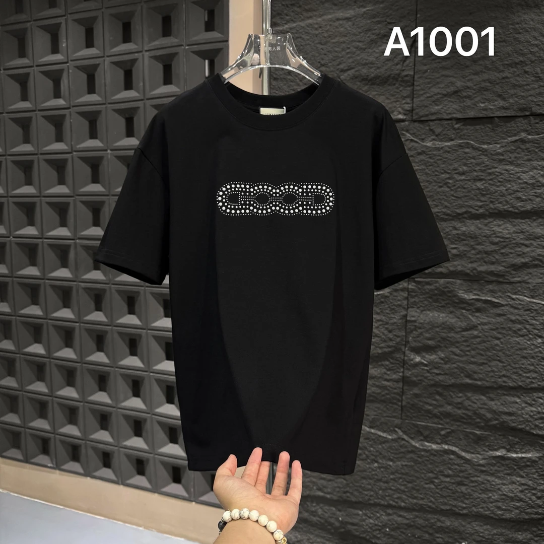 CB-A1001-夏季情侣款百搭时尚圆领潮牌宽松亮钻休闲ins短袖