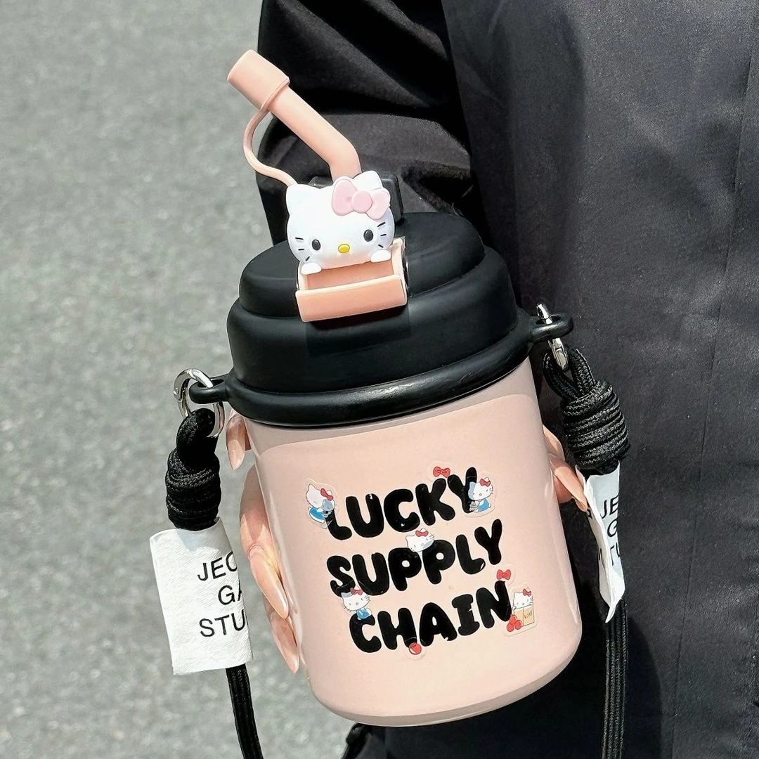 吸管学生保温杯新款便携女生高颜值316水杯大容量不锈钢杯子卡通