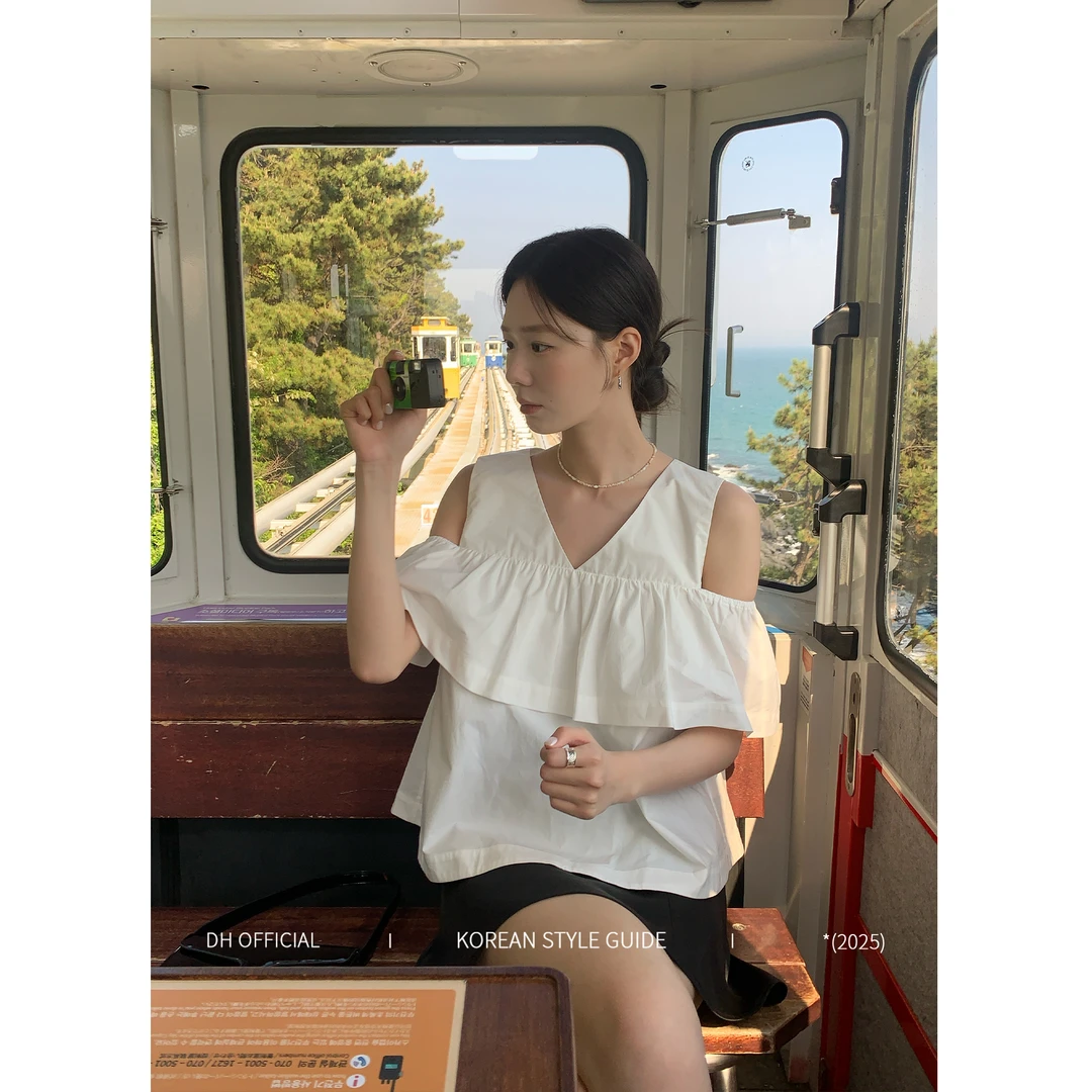 清DH OFFICIAL 大花【釜山海风 Pusan】法式荷叶边立体纯棉无袖衬衫