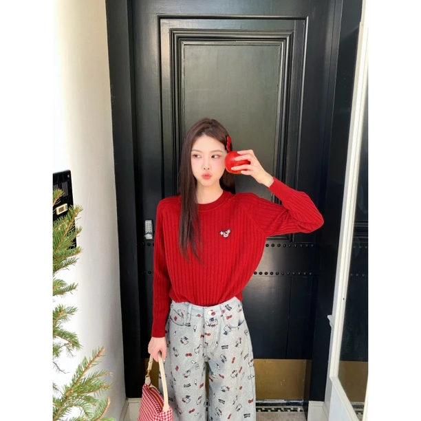 赵小小【黛丽恋曲】5111 冬季韩系圆领慵懒毛衣刺绣长袖针织衫上衣