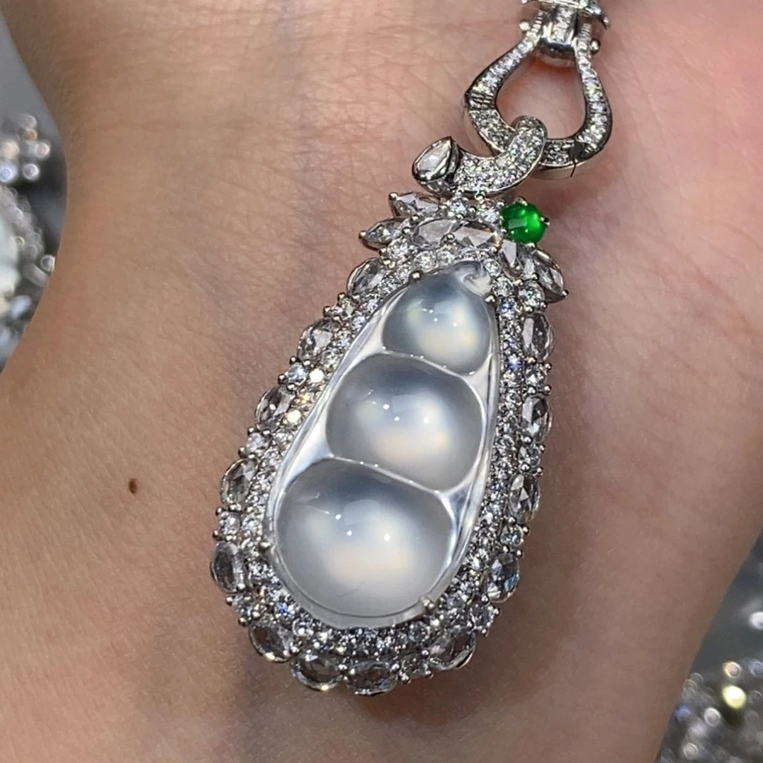 翡翠18K金镶嵌吊坠(不含链)天然缅甸A货翡翠