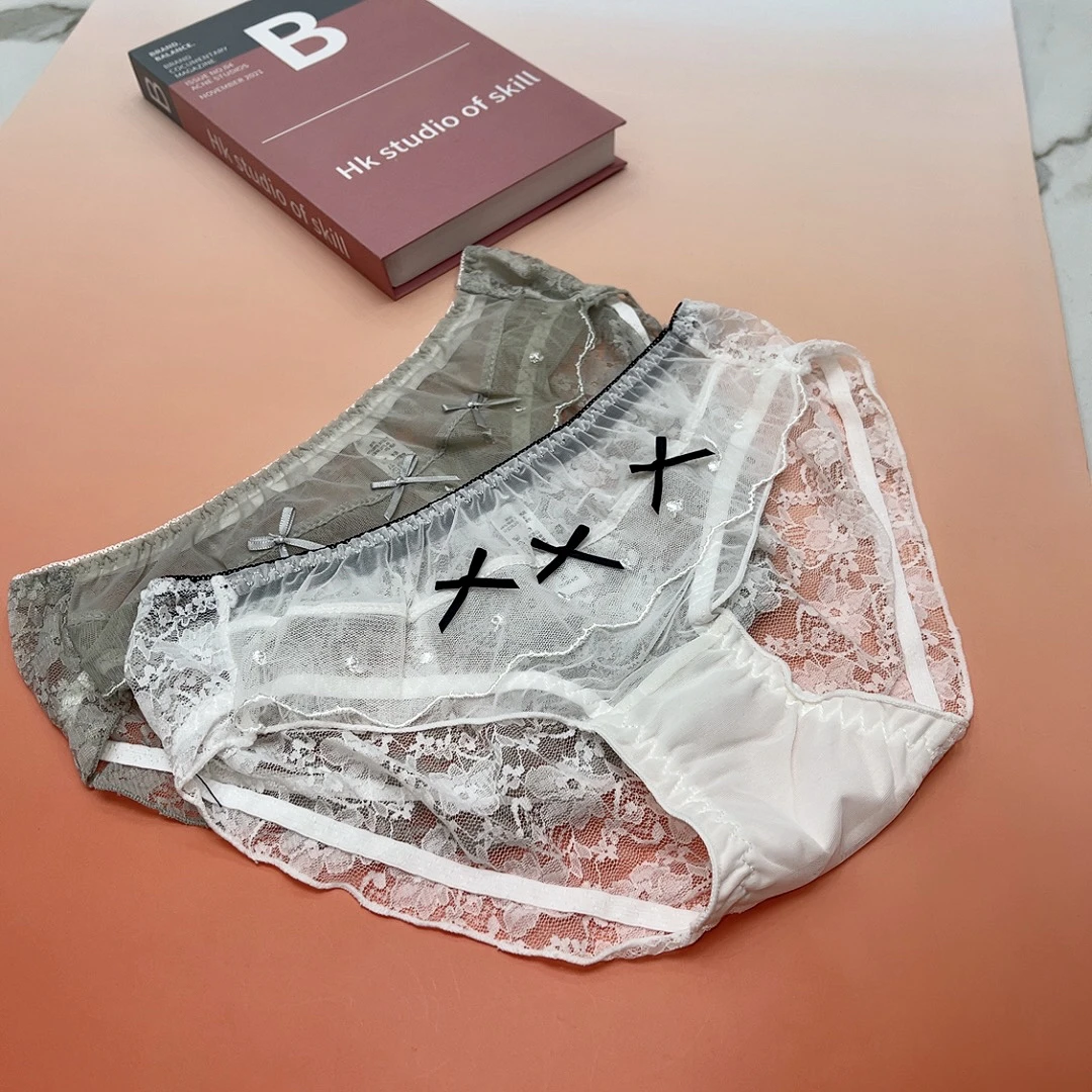 女士蕾丝网纱小蝴蝶结时尚家居小裤2条