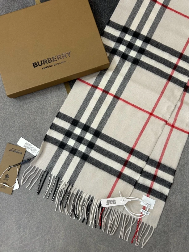 99新 BURBERRY/博柏利 米色格纹围巾168*30