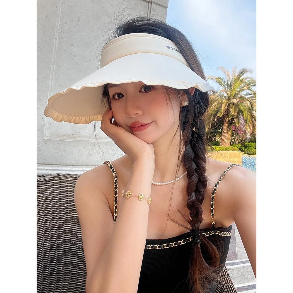 Miss both加大檐帽新款夏户外冰丝发箍式防紫外线遮阳空顶帽子女
