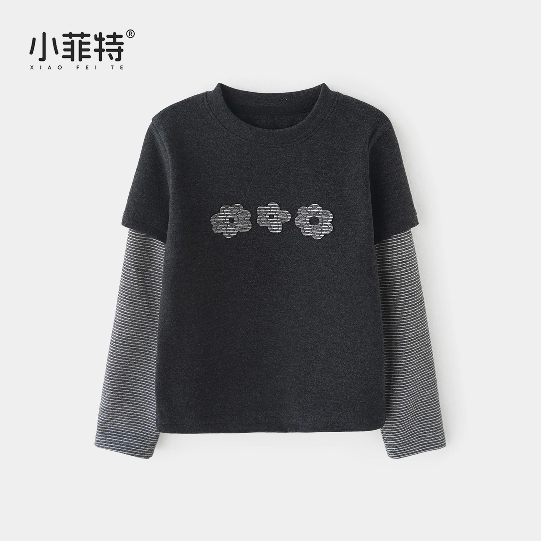 小菲特女童冬装加绒上衣中大童假两件加厚长t儿童打底衫BGYD56337