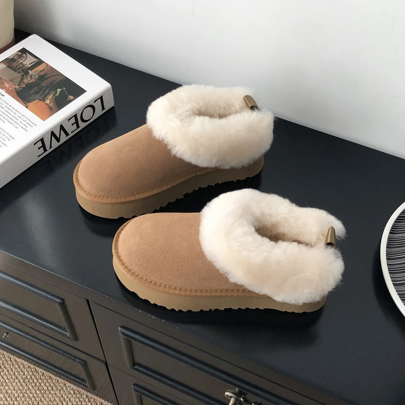 一脚蹬雪地靴拖鞋女2025冬季款韩版真皮保暖毛毛鞋厚底防滑包头拖