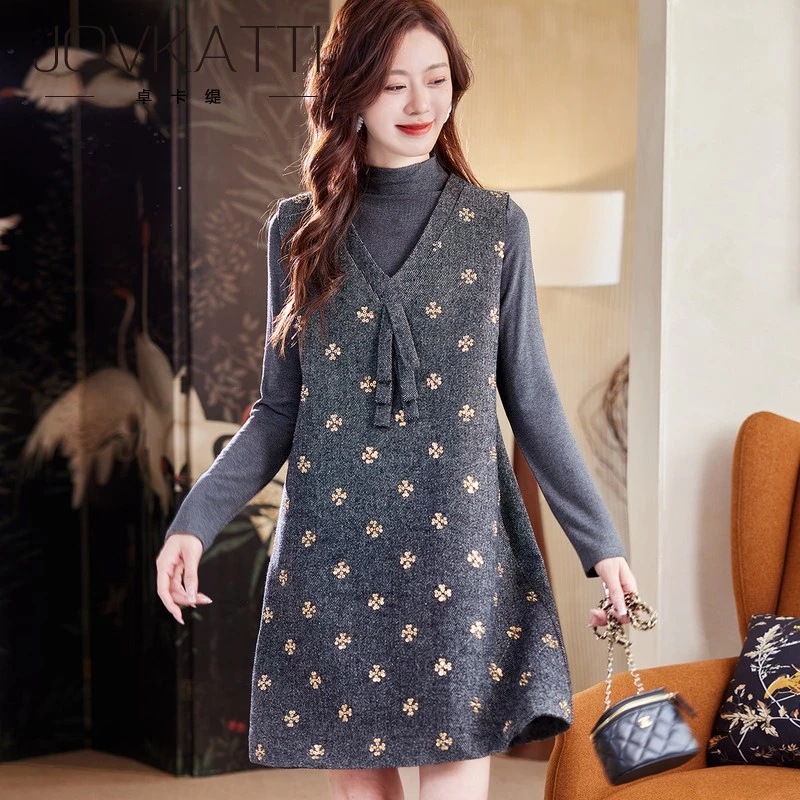 两件套钉珠亮片连衣裙2025冬季时尚小香风气质韩系背心裙