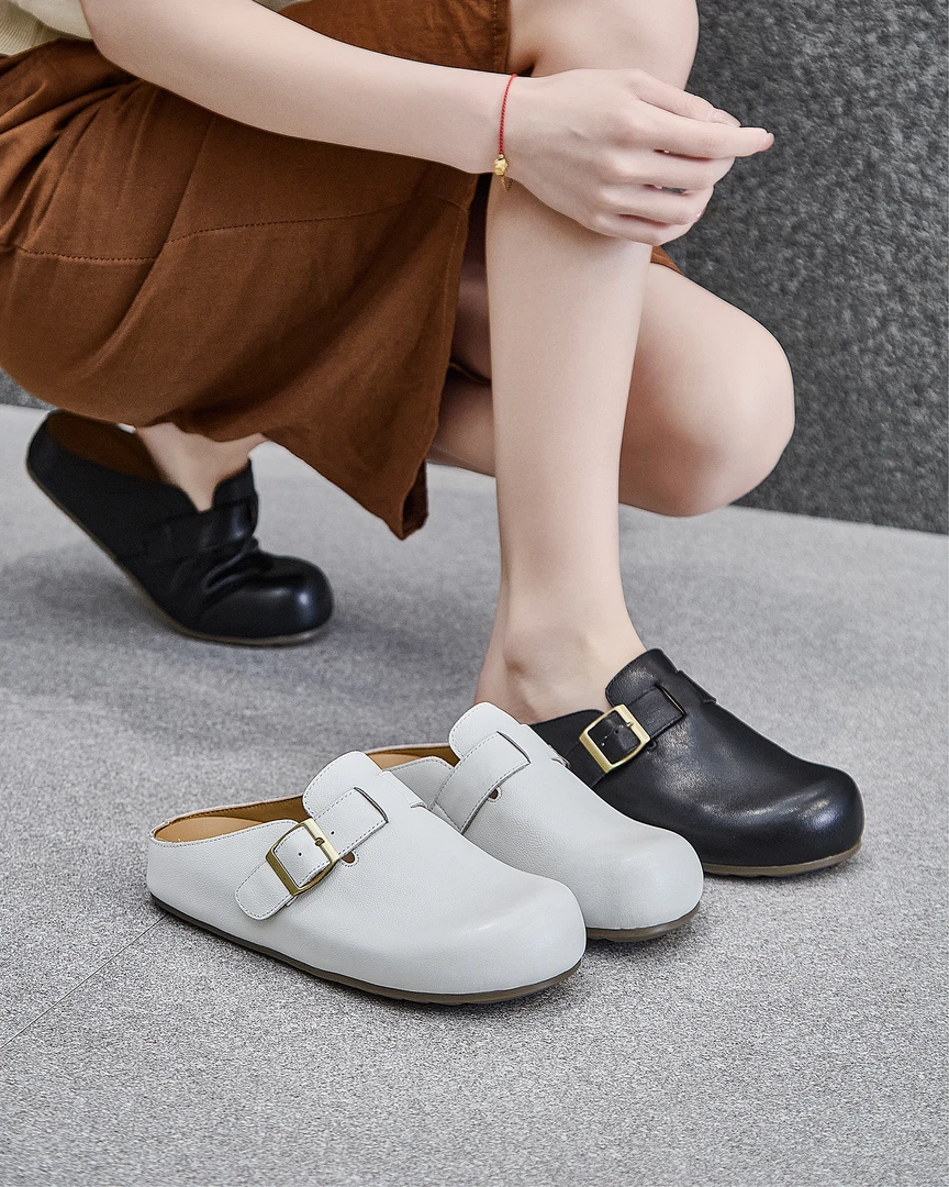 锡林高乐专属 夏季  新款   真皮  包头拖鞋  软底 复古正码正拍