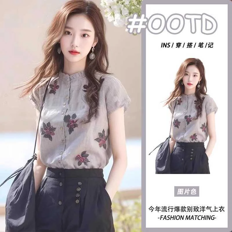 韩版时尚洋气短袖衬衫2025新款夏季超好看设计感独特显瘦百搭上衣