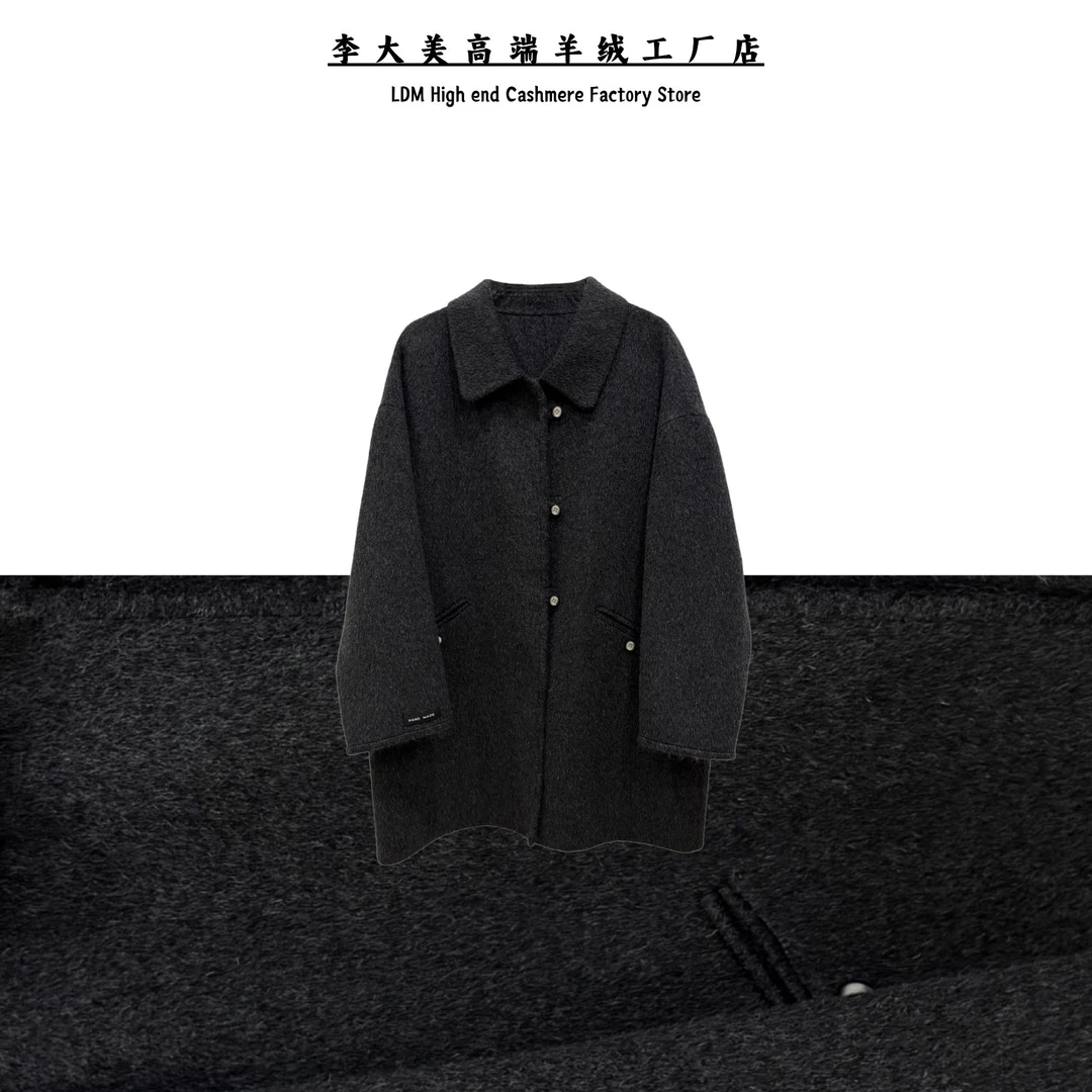 李大美【深灰色】秋冬新款简约时尚100%绵羊毛大衣外套-9F092