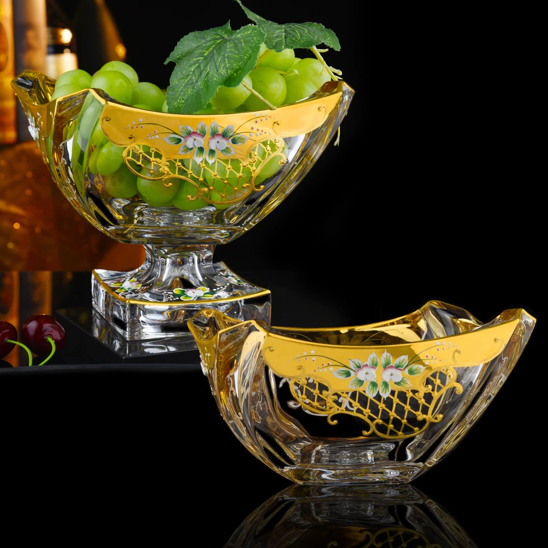 【金像】D220 四方形ins带脚果斗高温真金珐琅花大号高档描金欧式