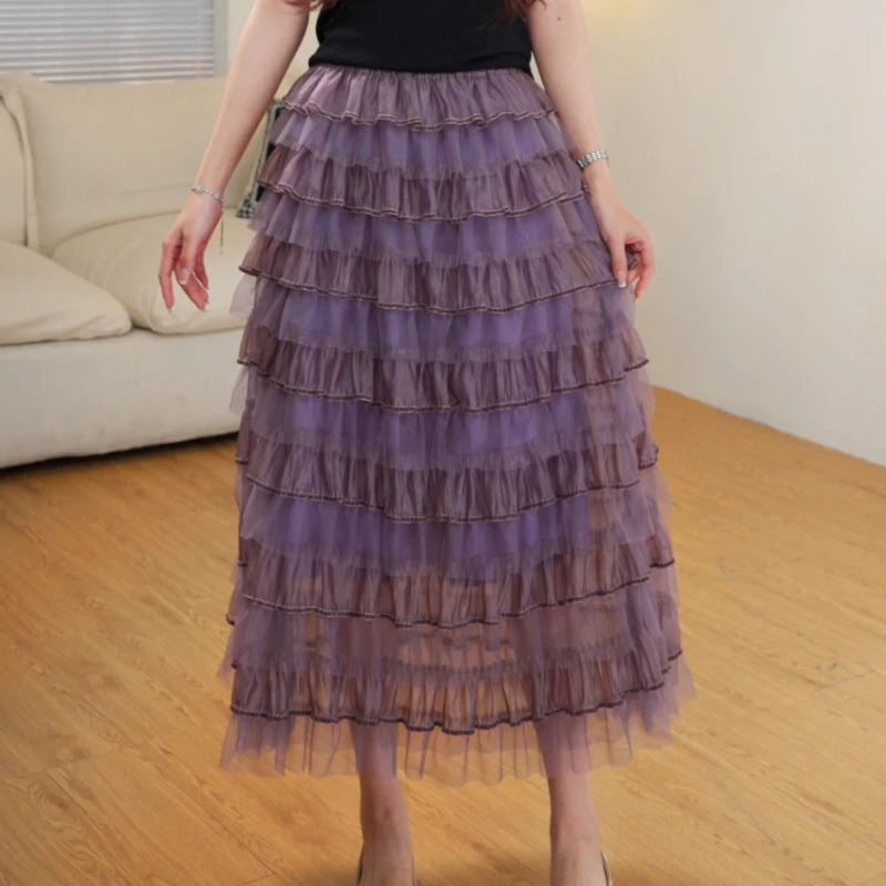 ADOKI原创设计紫色蛋糕裙显瘦百搭中长款遮肚半身裙Q1129
