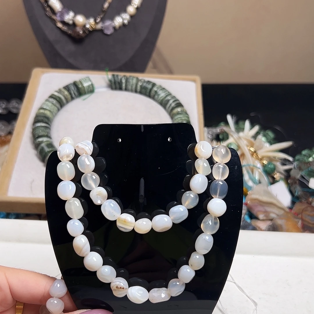 玛瑙/玉髓合金珠宝半成品h452 9.3m 白玛瑙随行一条