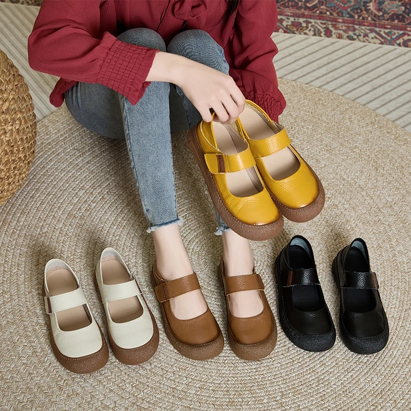 万达撤柜头层牛皮2025年夏季鞋女厚底韩版搭扣休闲鞋女玛丽珍女鞋