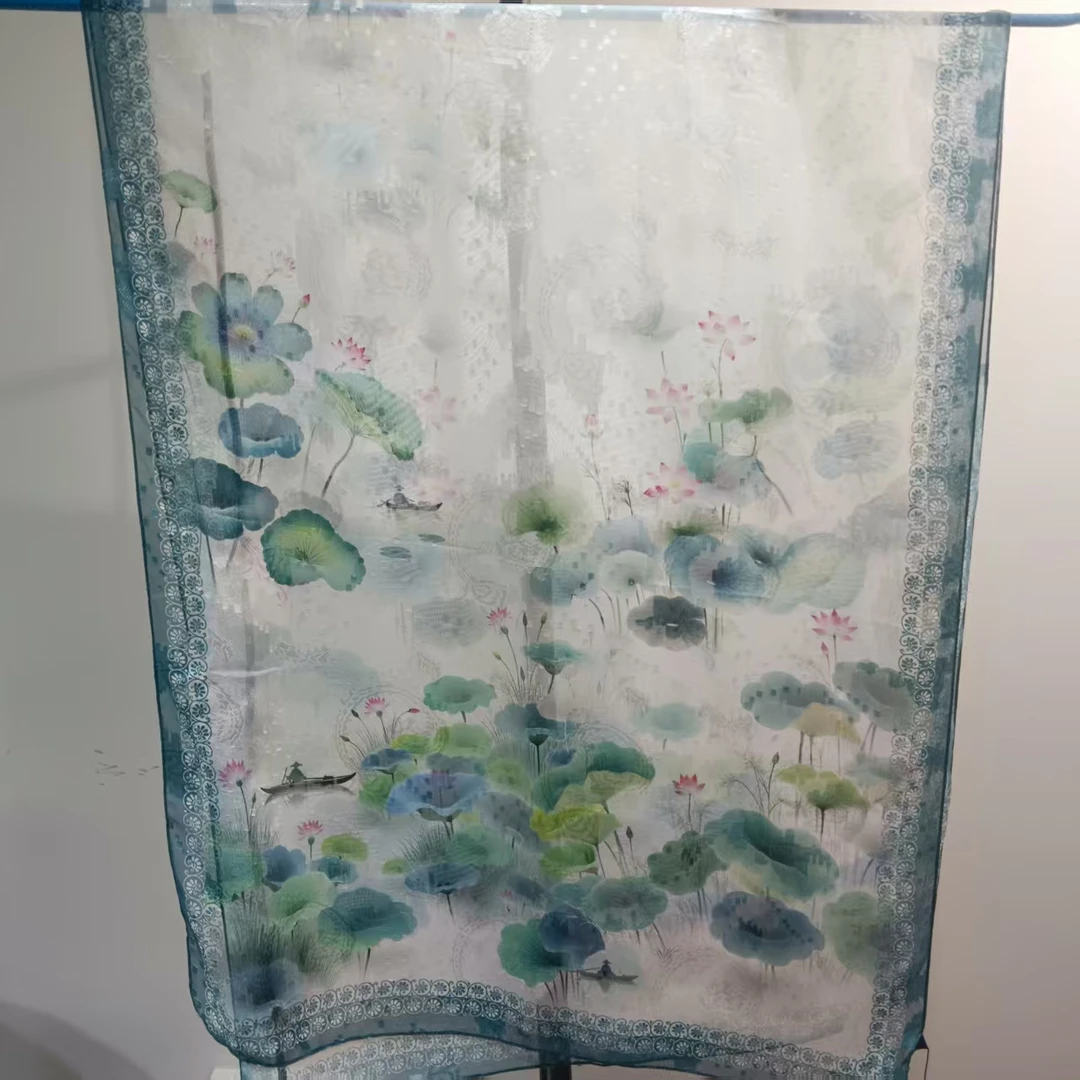 WJ793【荷塘月色】剪花 女士春秋70*180东方洛可可极简风薄款