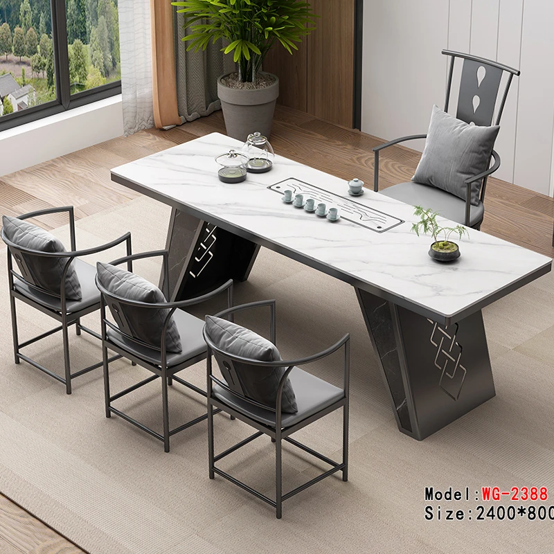 意式禅意茶桌办公室泡茶桌茶台大理石茶几大板功夫茶桌椅组合