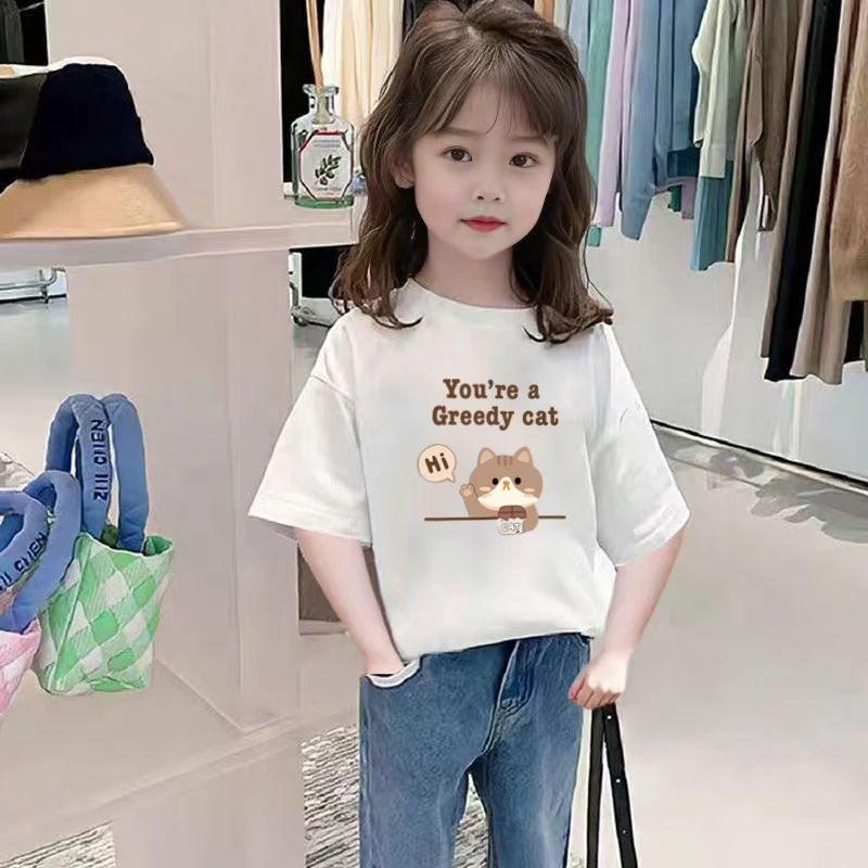 女童短袖t恤夏季宽松韩版纯棉半袖洋气卡通印花儿童体恤打底衣服