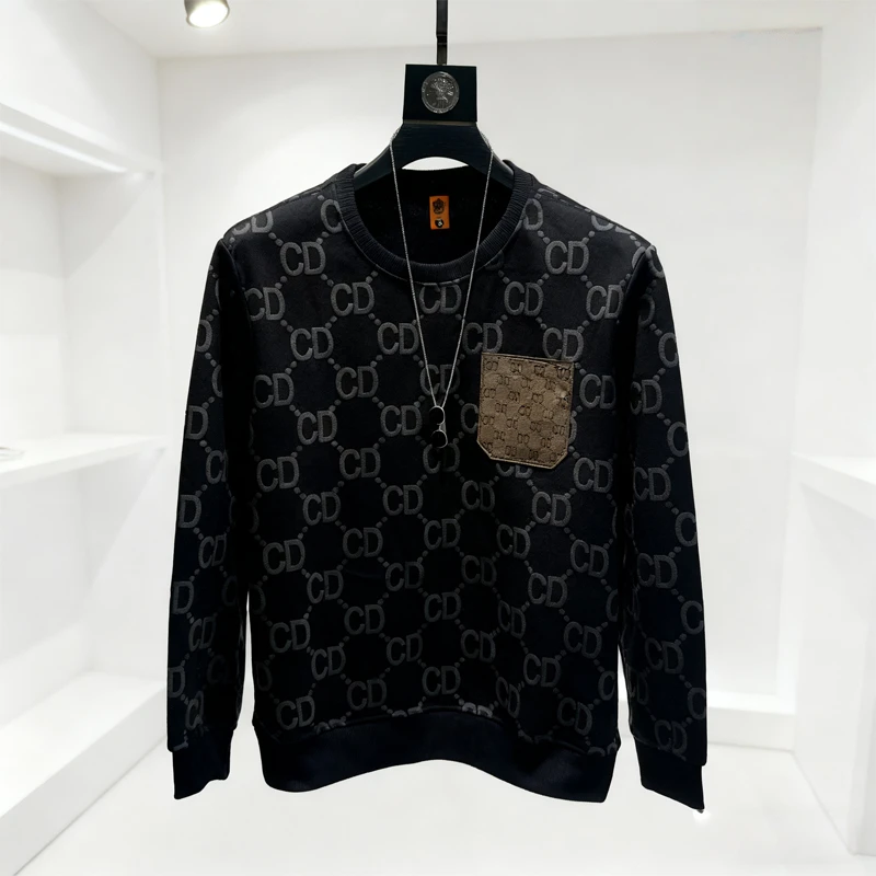 圆领欧洲秋冬休闲潮牌长袖上衣高档时尚个性卫衣男士百搭帅气打底