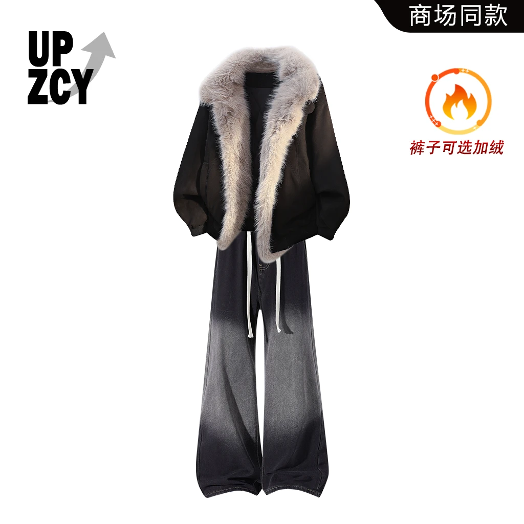 UPZCY时尚潮流复古棉衣男装棉服冬季新款美式休闲宽松阔腿裤套装