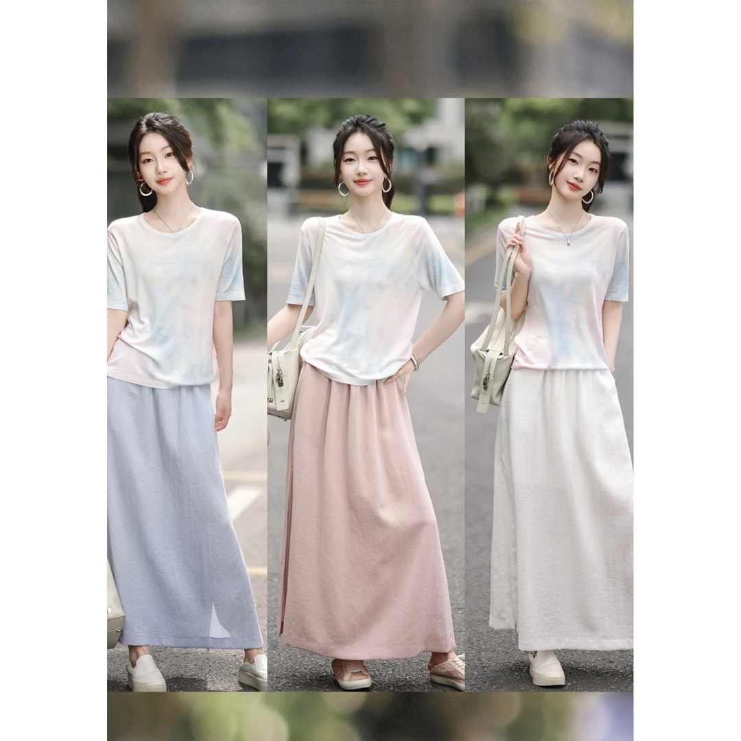 【赵大喜】现货！欧若风半裙 | 清凉天丝亚.麻 松紧腰/侧开衩 多巴胺