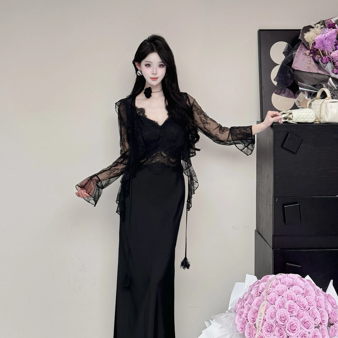 【精选优品】新款时尚蕾丝气质性感法式纯欲连衣裙套装25206+25426