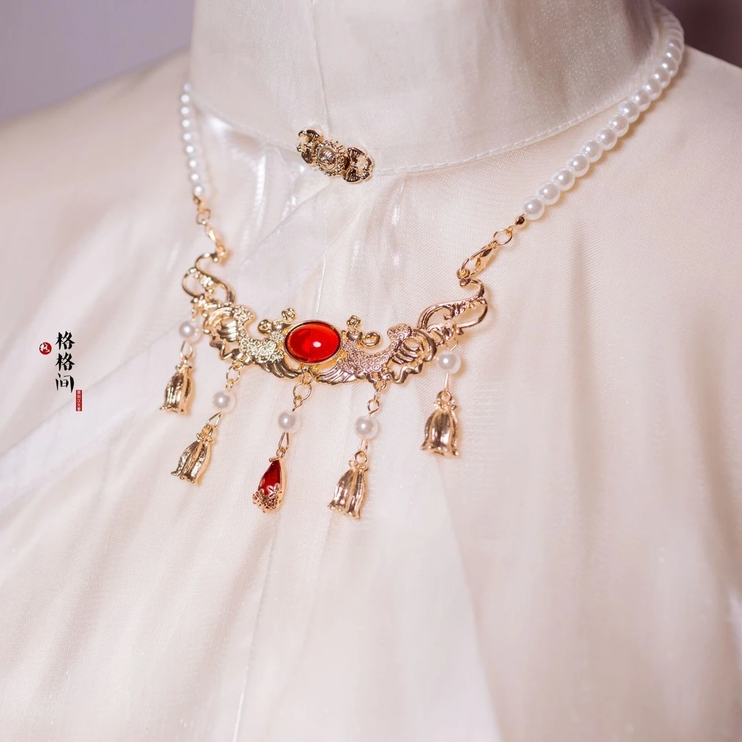 古风水滴女珍珠软璎珞明坦领齐胸配饰项圈汉服百搭唐风眉心坠