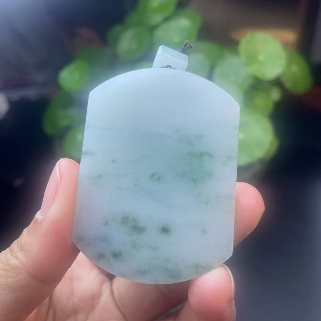 天然缅甸翡翠冰胶飘花无事牌毛货买断需抛光尺寸53.8/40.3/5.6