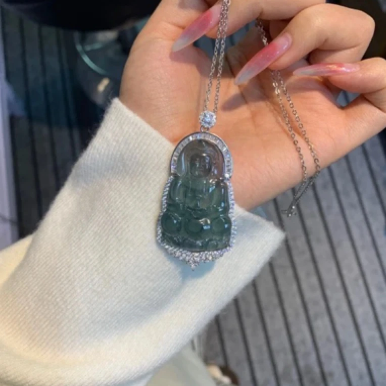 大甜原创翡翠观音925银镶嵌贵气感 时尚百搭老钱风