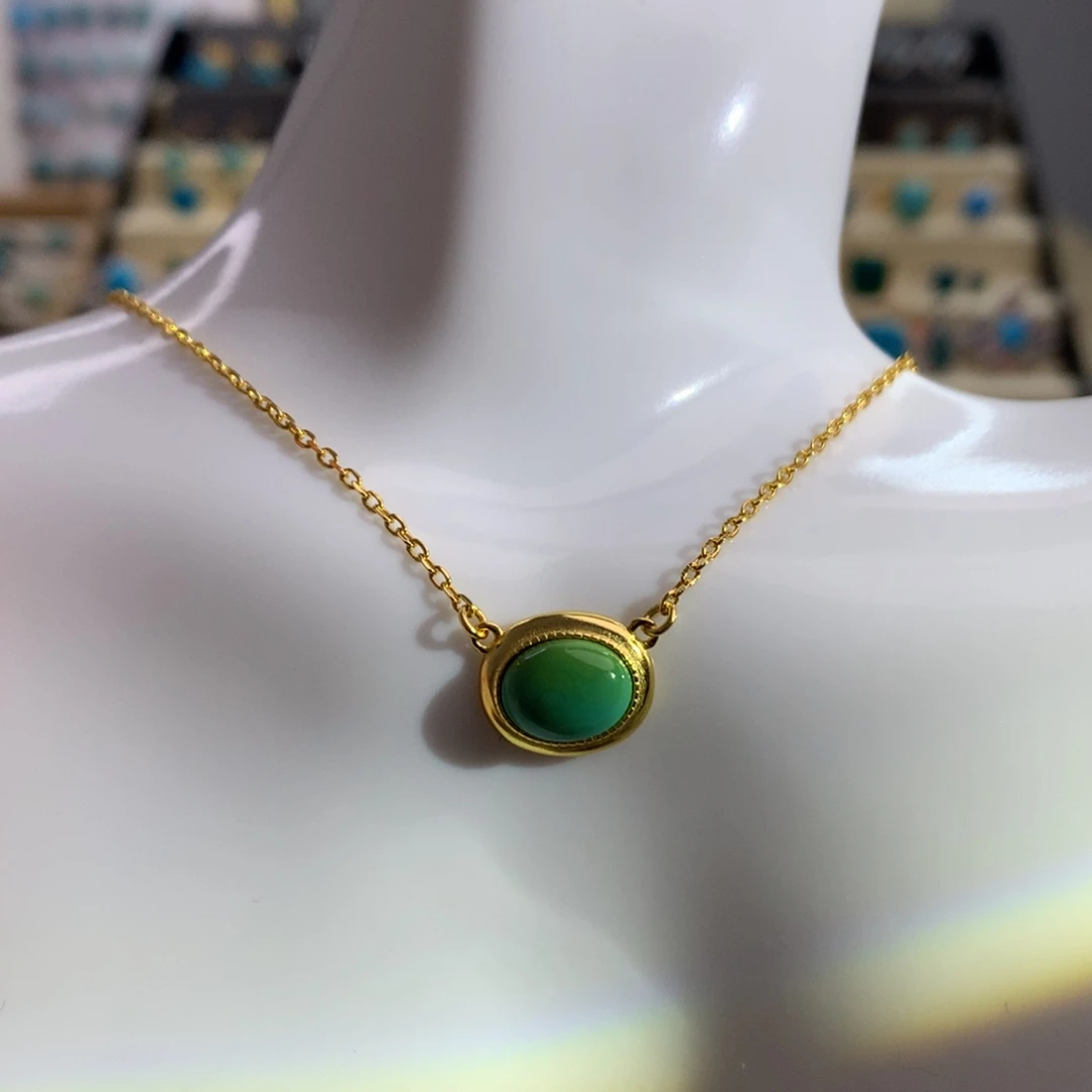 银S925镀金镶嵌绿松石特色料锁骨链