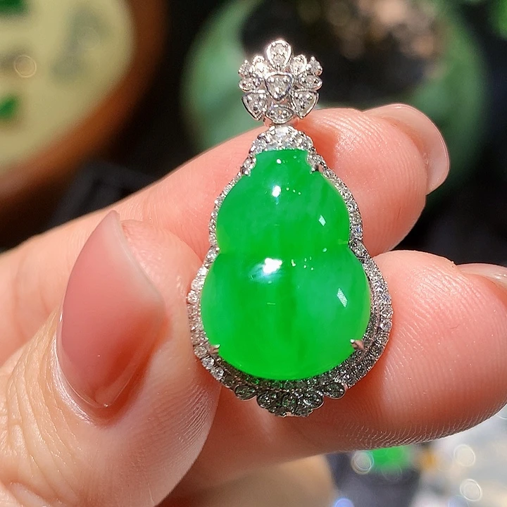 翡翠18K金镶嵌吊坠(不含链)