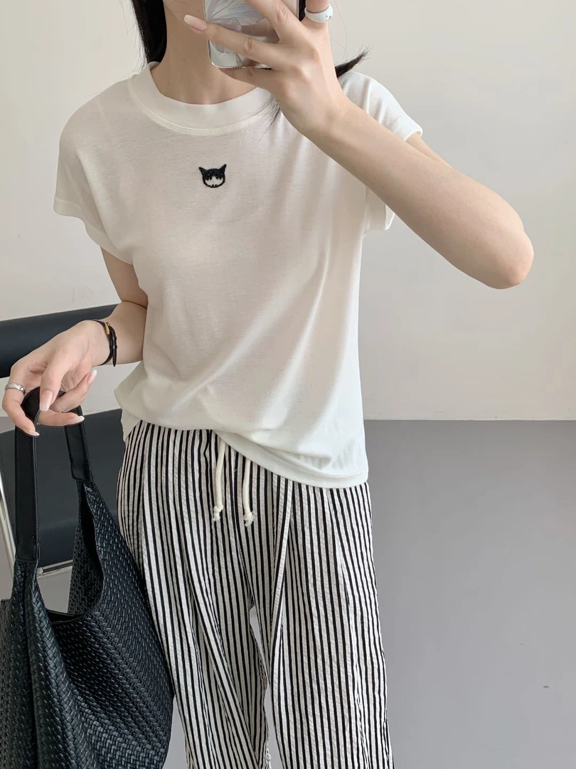 【猫咪】简约纯色羊毛休闲夏季舒适小飞袖508