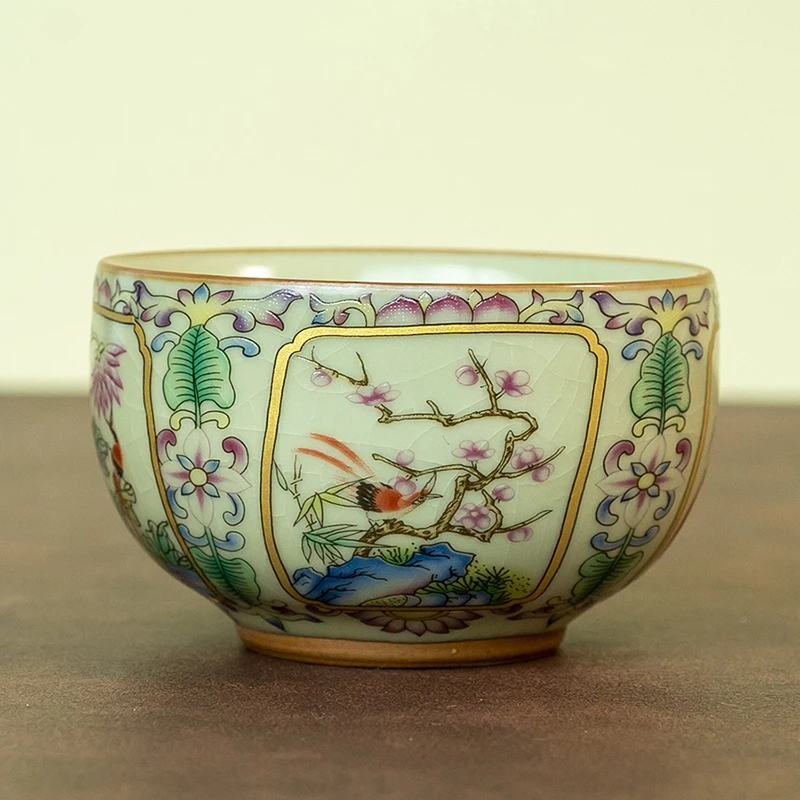 禅定梅兰竹菊主人杯开片150毫升